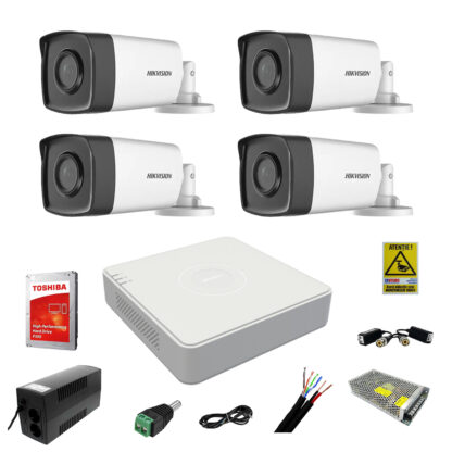 Kit sistem complet 4 camere supraveghere exterior HIKVISION FULL HD 80 m IR hard 1Tb [1]