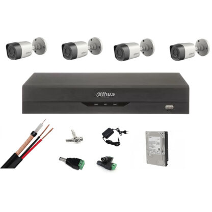 Sistem 4 camere de supraveghere exterior DAHUA 2MP, DVR Pentabrid, accesorii, hdd [1]