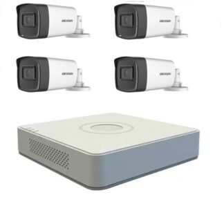 Kit sistem 4 camere supraveghere exterior 5MP  TURBOHD HIKVISION 40 m IR DVR Hikvision H265