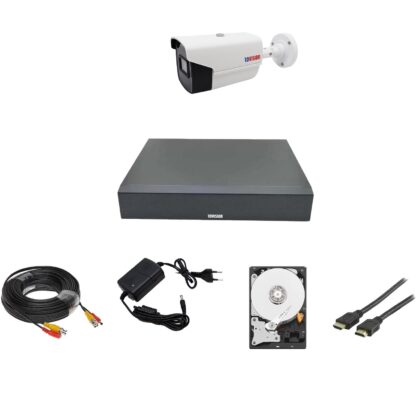 Kit supraveghere video 1 camera exterior full hd, IR 40m oem Hikvision, DVR 4 canale 5MP, cablu 20m gata mufat, HDMI cadou, HDD 500GB [1]