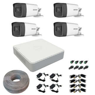 Sistem supraveghere profesional Hikvision 4 camere 5MP Turbo HD IR 80, accesorii