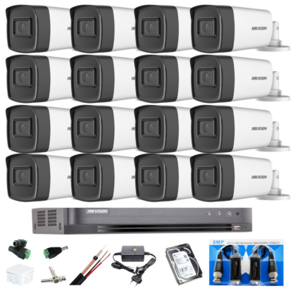 Kit complet 16 camere supraveghere exterior 5MP TURBO HD HIKVISION 40 m IR, accesorii +hard 4TB [1]