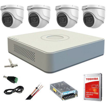 Sistem supraveghere video interior Hikvision 4 camere Turbo HD 5MP IR 20m DVR 4 canale cu toate accesoriile incluse CADOU  HDD 1TB [1]