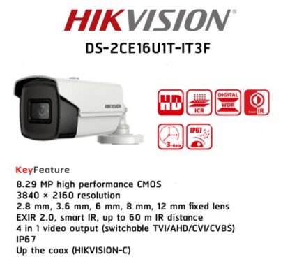 RESIGILAT - Camera supraveghere video  bullet TVI Ultra HD  Turbo HD Hikvision DS-2CE16U1T-IT3F  8 MP, 2.8mm, IR 60m, IP67 [1]