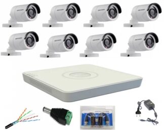 Sistem supraveghere profesional Hikvision cu 8 camere video de 2MP FULL HD IR 20m, accesorii montaj incluse