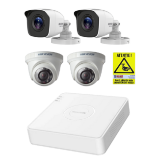 Kit supraveghere Hikvision 2 camere exterior 2 MP IR 20m, 2 camere analog de interior 2MP IR 20m, DVR 4 canale 2MP