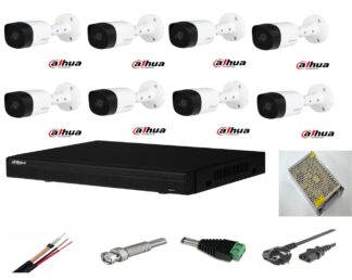 Sistem supraveghere video exterior 8 camere Dahua 2MP, DVR Dahua, accesorii incluse full