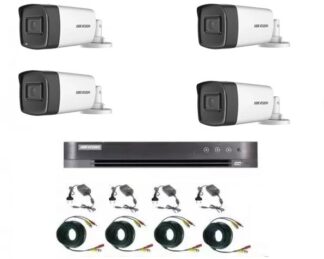 Sistem supraveghere video Hikvision 4 camere 2MP Turbo HD IR 80 M si IR 40 M  cu DVR Hikvision 4 canale, full accesorii