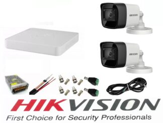 Sistem supraveghere video Hikvision 2 camere 5MP Turbo HD IR 80M cu DVR Hikvision 4 canale  full accesorii cablu coaxial