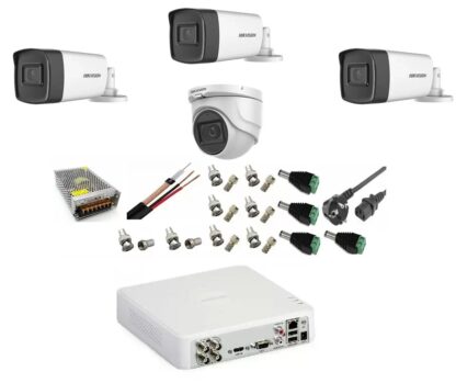 Sistem supraveghere video profesional Hikvision 4 camere 5MP 3 exterior Turbo HD IR 40M 1 interior IR 20m DVR TurboHD 4 canale cu full accesorii [1]