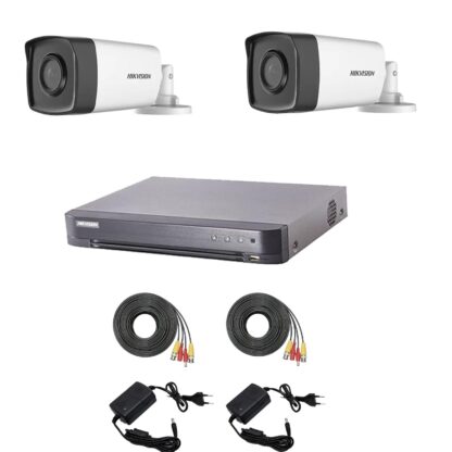 Sistem supraveghere video Hikvision 2 camere 2MP Turbo HD IR 80 M si IR 40 M  cu DVR Hikvision 4 canale, full accesorii [1]