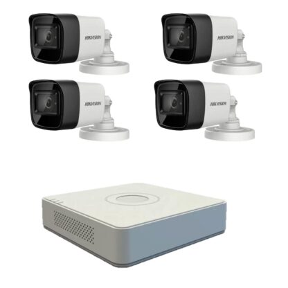 Sistem supraveghere video profesional Hikvision 4 camere de exterior 5MP Turbo HD cu IR 80M DVR 4 canale live internet [1]