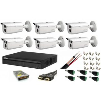 Kit supraveghere video exterior cu 6 camere Dahua 2MP HDCVI IR 80m, full  accesorii, soft vizualizare internet gratuit