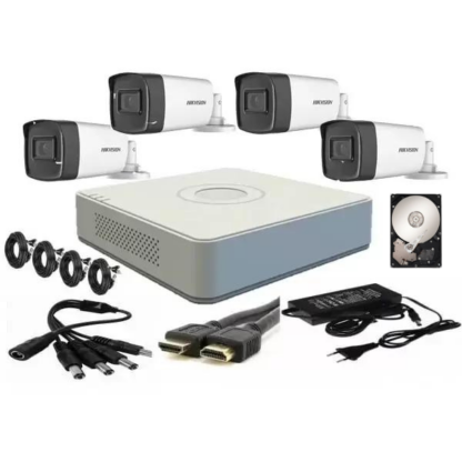 Kit supraveghere video Hikvision 4 camere 2MP FULLHD 1080p IR 40m  + accesorii instalare, HDD 500GB [1]