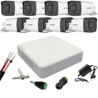 Kit supraveghere Hikvision cu 8 camere, 2 Megapixeli, Infrarosu 80m, Lentila 3.6mm, DVR cu 8 canale, Accesorii