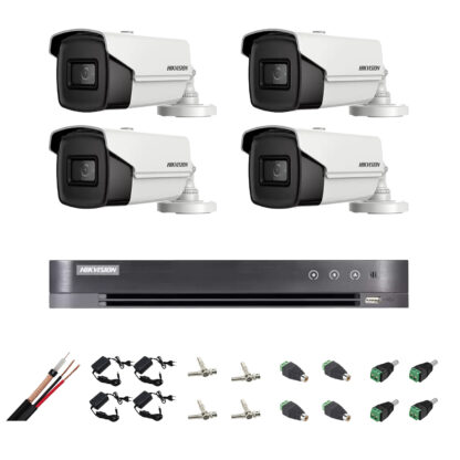 Kit supraveghere ultraprofesional Hikvision 4 camere 8MP 4K, 80 IR, accesorii incluse, live internet [1]