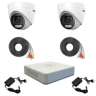 Sistem supraveghere profesional  Hikvision Color Vu 2 camere 5MP IR20m, DVR 4 canale, full accesorii