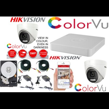 Kit supraveghere profesional Hikvision Color Vu 2 camere 5MP IR20m DVR 4 canale full accesorii cu HDD [1]