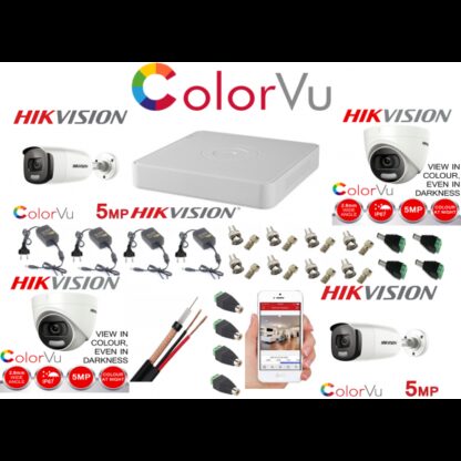 Kit supraveghere profesional mixt Hikvision Color Vu 4 camere 5MP IR40m si IR20m , full accesorii [1]