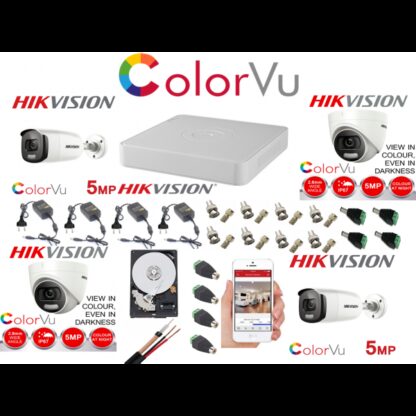 Kit supraveghere profesional mixt Hikvision Color Vu 4 camere 5MP IR40m si IR20m DVR 4 canale full accesorii si HDD 1TB [1]