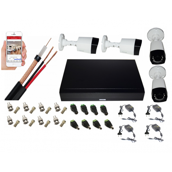 Kit supraveghere video profesional Rovision cu 4 camere 5mp 20m smart IR IP67 , accesorii incluse