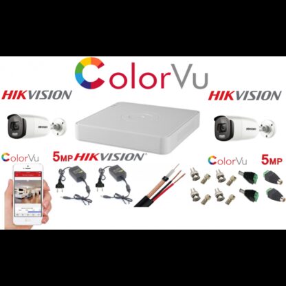 Sistem supraveghere profesional Hikvision Color Vu 2 camere 5MP IR40m DVR 4 canale full accesorii [1]