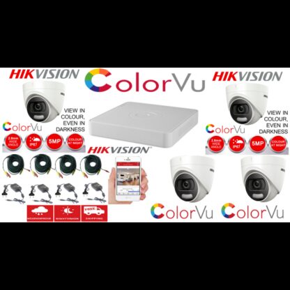 Sistem supraveghere profesional  Hikvision Color Vu 4 camere 5MP IR20m, DVR 4 canale, full accesorii [1]