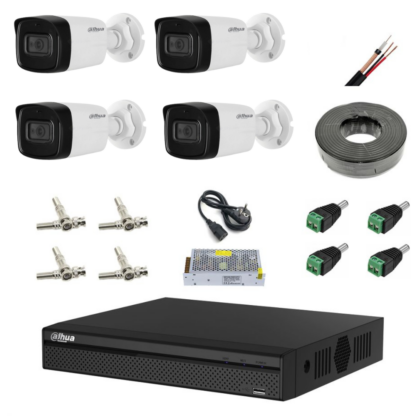 Kit supraveghere 4 camere 8MP 4K cu IR 80m, microfon, DVR Dahua , accesorii incluse [1]