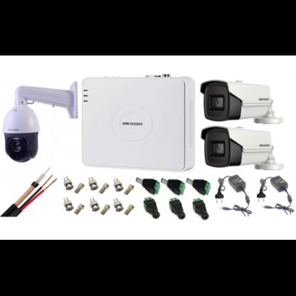 Kit supraveghere Hikvision 3 camere 1 Speed Dome TurboHD 2MP IR 100m zoom 25X 2 camere 5MP ir 40m DVR 4 canale full accesorii [1]