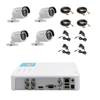Sisteme supraveghere Analog - Kit supraveghere video 4 camere Hikvision exterior 20m IR, accesorii incluse