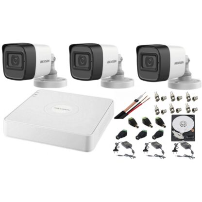 Sistem supraveghere audio-video Hikvision 3 camere Turbo HD 2MP DVR 4 canale, HDD 500 GB [1]