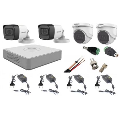 Sistem supraveghere mixt audio-video Hikvision 4 camere Turbo HD 2MP, accesorii incluse [1]