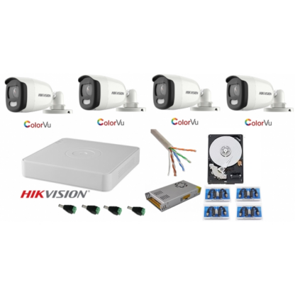 Sistem supraveghere Hikvision 4 camere 5MP Ultra HD Color VU full time ( color noaptea ) cu accesorii [1]