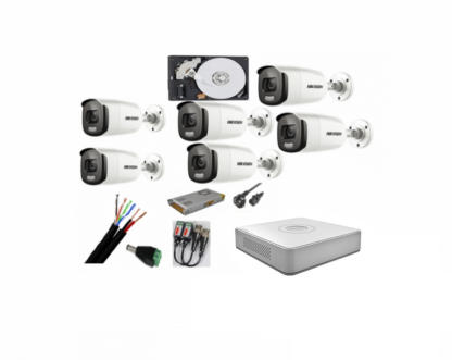 Sistem supraveghere 6 camere Hikvision 2mp Color Vu cu IR 40m (color noapte ) , DVR 8 canale, accesorii [1]