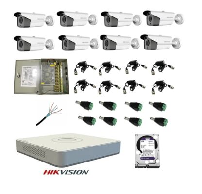 Kit sistem complet 8 camere supraveghere exterior HIKVISION FULL HD 40 m IR  hard 2 TB [1]