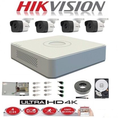 Kit complet 4 camere supraveghere exterior 5MP TurboHD Hikvision IR 20M DVR 4 Canale sursa alimentare accesorii + hard 1TB [1]