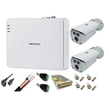 Sistem supraveghere video 2 camere Rovision 2MP HDCVI Infrarosu 80m, DVR Hikvision 4 canale, accesorii [1]