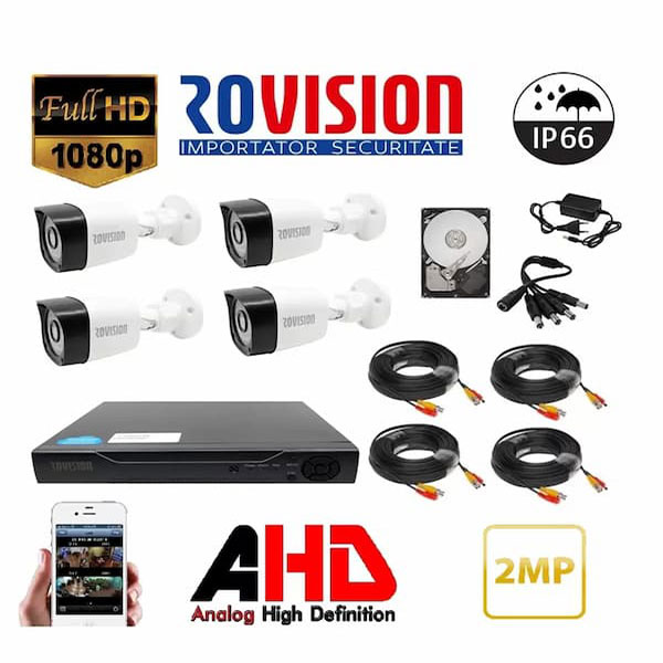 1 cele mai bune sisteme de supraveghere video - Sistem supraveghere video 4 camere exterior 2 MP 1080P FULL HD IR30m DVR