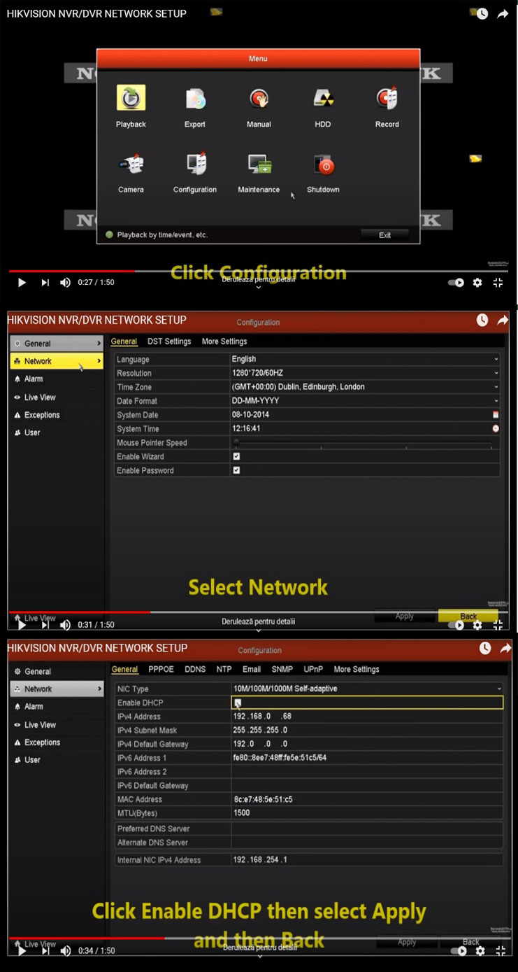 Pasi conectare la internet DVR Hikvision