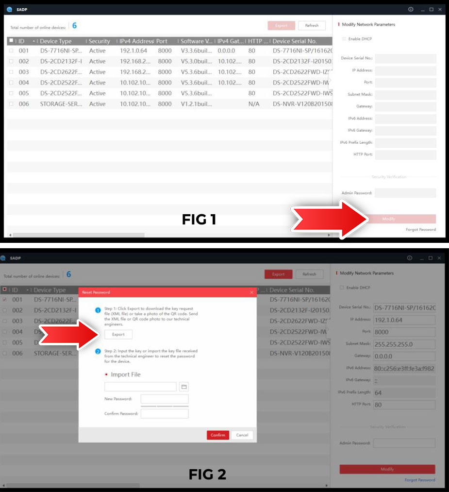 Pasul 1 si 2 in resetarea parolei pentru DVR Hikvision