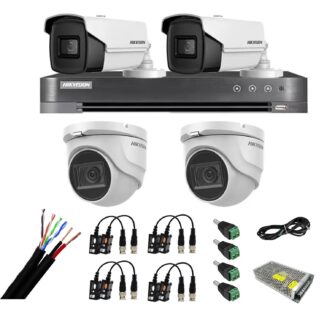 Sistem de supraveghere mixt 4 camere: 2 camere interior 8MP IR 30m, 2 camere exterior 4 in  1, 8MP, IR 80m, DVR 4 canale 4K 8MP, accesorii