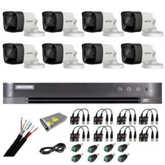 Sistem supraveghere exterior Hikvision 8 camere 8MP, 4 in 1, IR 30m, DVR 8 canale 4K 8MP, accesorii