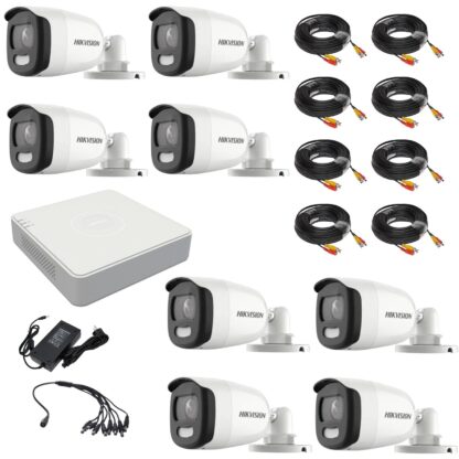 Kit supraveghere video Hikvision 8 camere ColorVU 2MP, lumina alba 20m, DVR 8 canale 4 MP lite, accesorii [1]