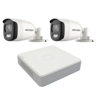 Sistem supraveghere Hikvision 2 camere 5MP ColorVU Lentila 2.8mm, lumina alba 20m, DVR 4 canale