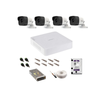 Kit complet supraveghere 5 MP Hikvision Turbo HD cu 4 camere exterior DVR TurboHD 8MP IR 25m HDD 1 Tb accesorii complete vizualizare pe telefonul mobil [1]