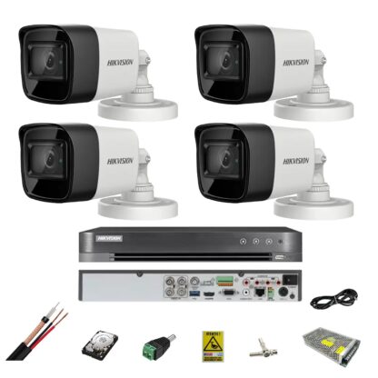 Sistem supraveghere 4 camere Hikvision 8MP, 2.8mm, IR 30m, DVR 4 canale 8MP, accesorii, hard disk [1]