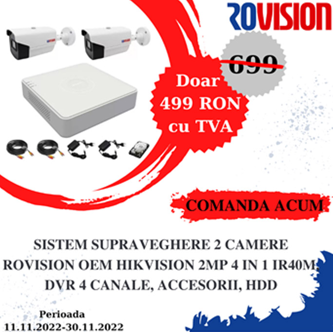 Sistem de supraveghere video complet- 2 camere- DVR- accesorii de montaj si hard disk