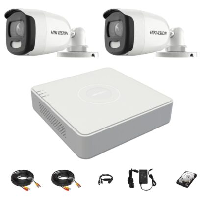 Sistem supraveghere Hikvision 2 camere 5MP ColorVu 2.8mm, lumina alba 20m, DVR 4 canale, accesorii montaj, hard disk 1TB [1]