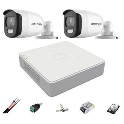 Sistem supraveghere Hikvision 2 camere 5MP 2.8mm ColorVU, lumina alba 20m, DVR 4 canale, accesorii, hard disk 1TB [1]