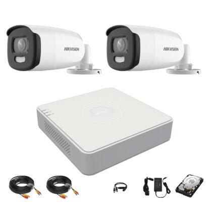 Sistem 2 camere Hikvision ColorVU 5MP 2.8mm lumina alba 40m, DVR 4 canale, accesorii, hard disk 1TB [1]